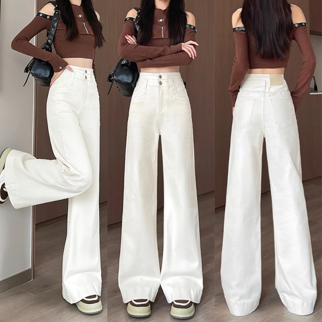 S~5XL jeans Straight-leg pants White Denim กางเกงยีนส์ขาตรงสีขาวสุดเทรนด์ กางเกงเอวสูง ทรงหลวม ลำลอง และอเนกประสงค์ HOT
