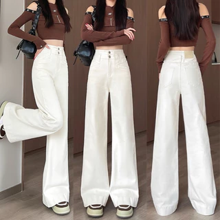 S~5XL jeans Straight-leg pants White Denim กางเกงยีนส์ขาตรงสีขาวสุดเทรนด์ กางเกงเอวสูง ทรงหลวม ลำลอง และอเนกประสงค์ HOT