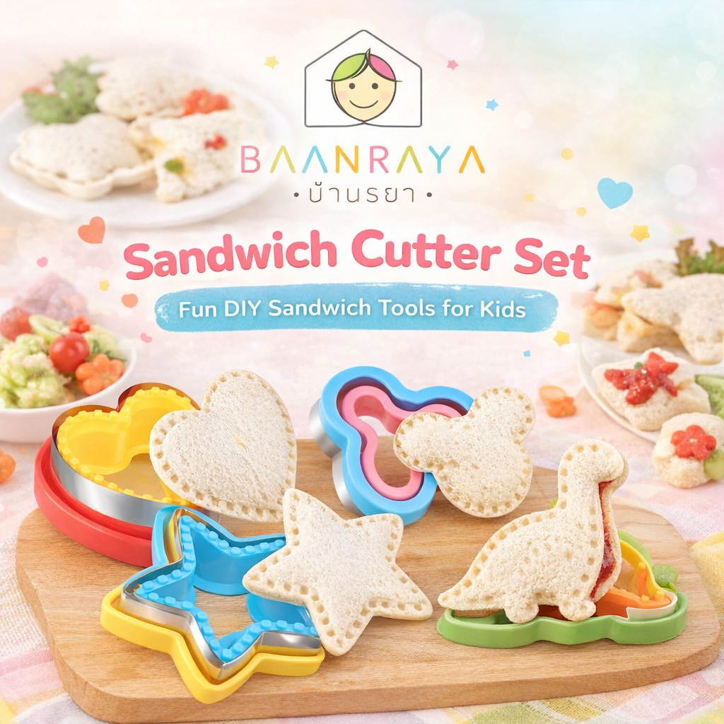 แม่พิมพ์ตัดขนมปัง แซนวิชกระเป๋า  | อุปกรณ์ทำแซนวิชเด็ก เบนโตะ DIY Baan Raya