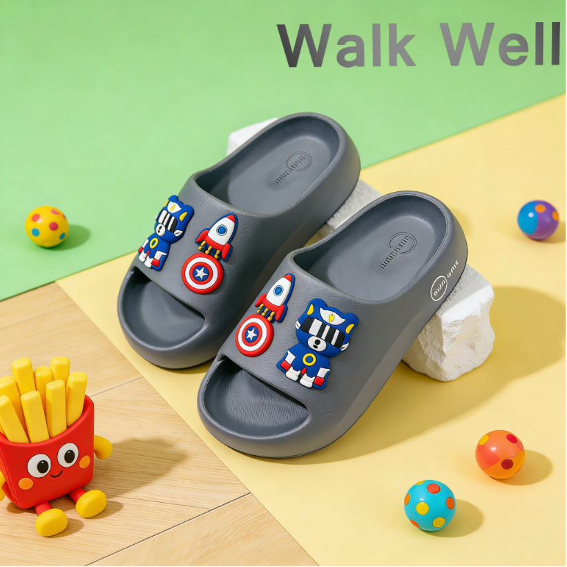 Walk.Well รองเท้าแตะเด็กการ์ตูน EVA กันลื่น กันน้ำ แห้งเร็ว รองเท้าเด็กฤดูร้อน ใส่สบาย เล่นน้ำสงกรานต์