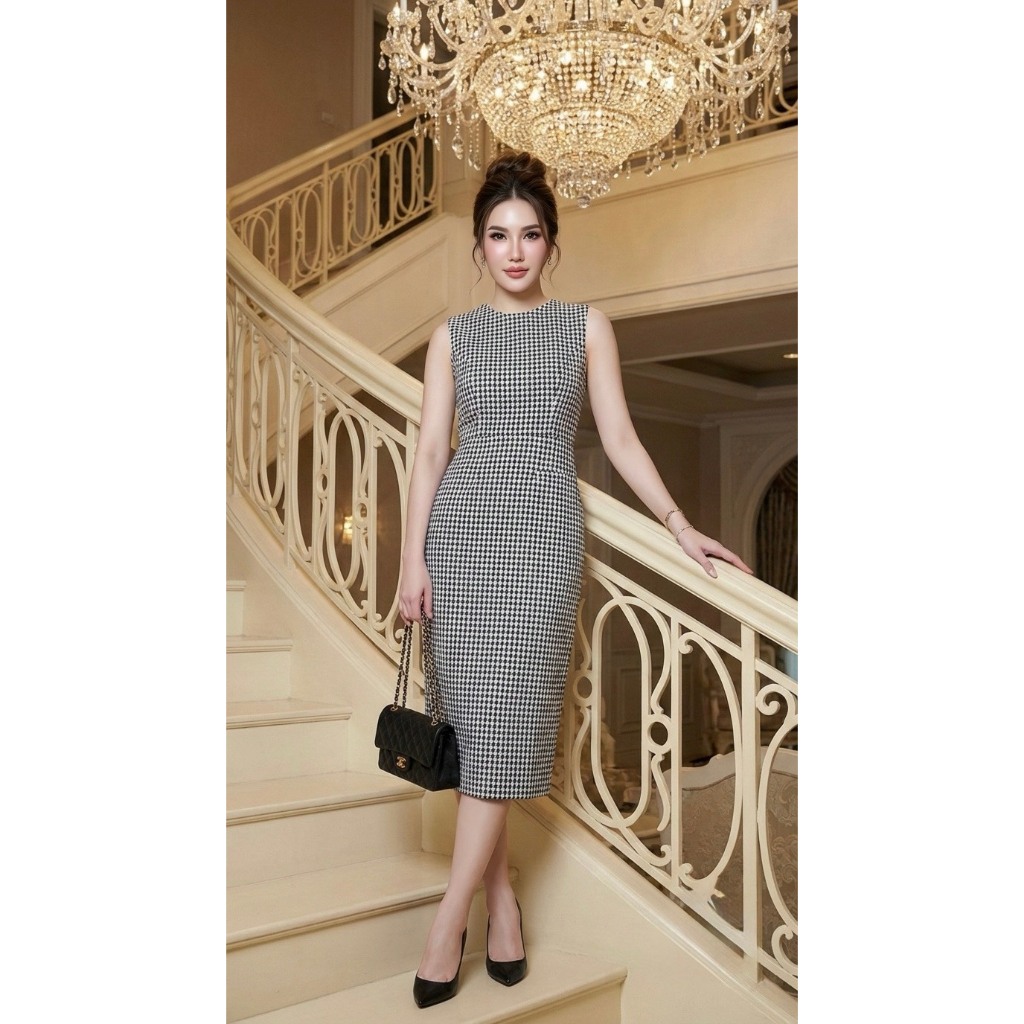 เดรสชิโนริแขนกุด ผ้าทอสุดเก๋ ✨ รุ่นซิกเนเจอร์ 🩶🤍