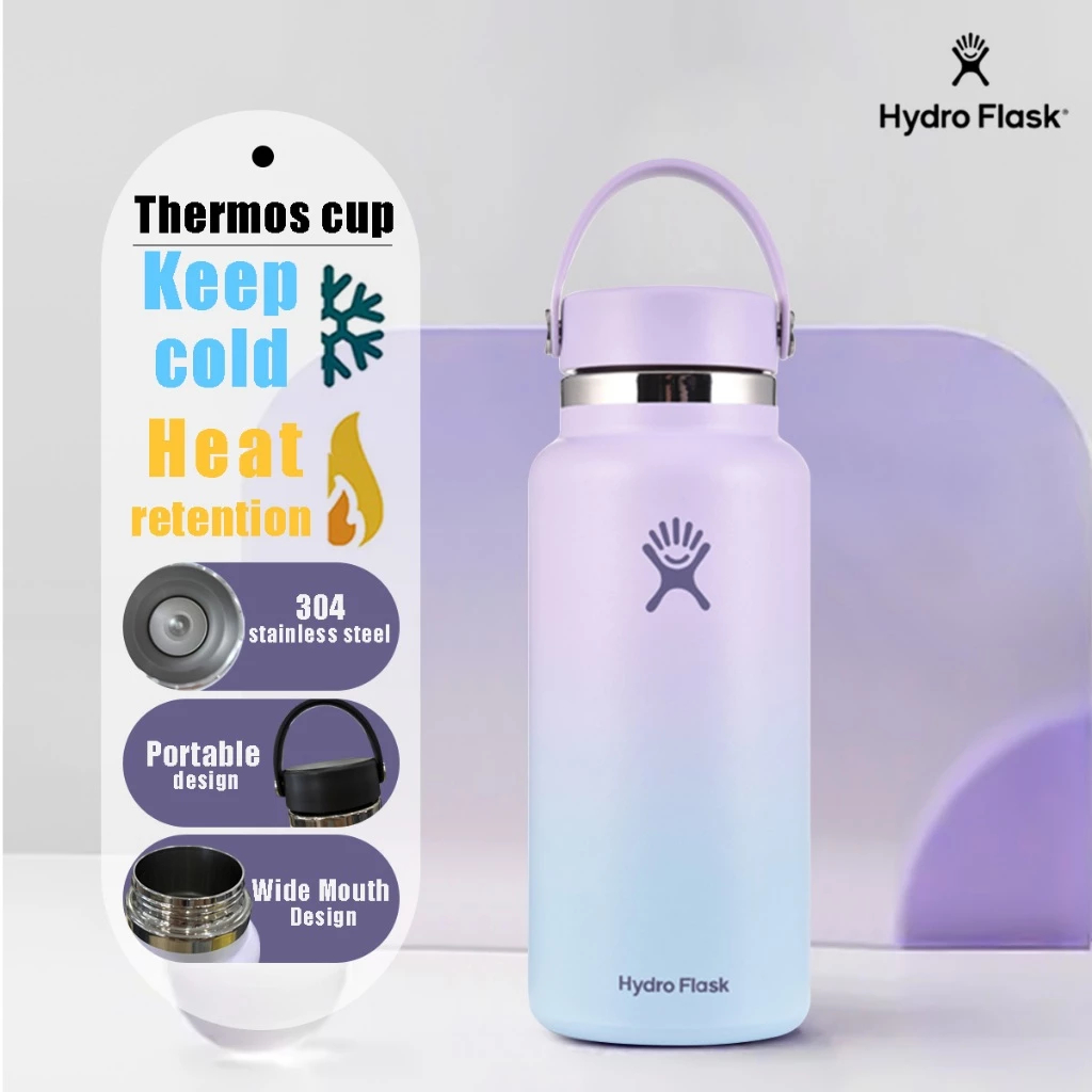 HYDRO FLASK - 20OZ32OZ40OZ แก้วน้ําสูญญากาศ เก็บความเย็น และร้อน พร้อมหูจับ อเนกประสงค์ พร้อมหลอดดูด