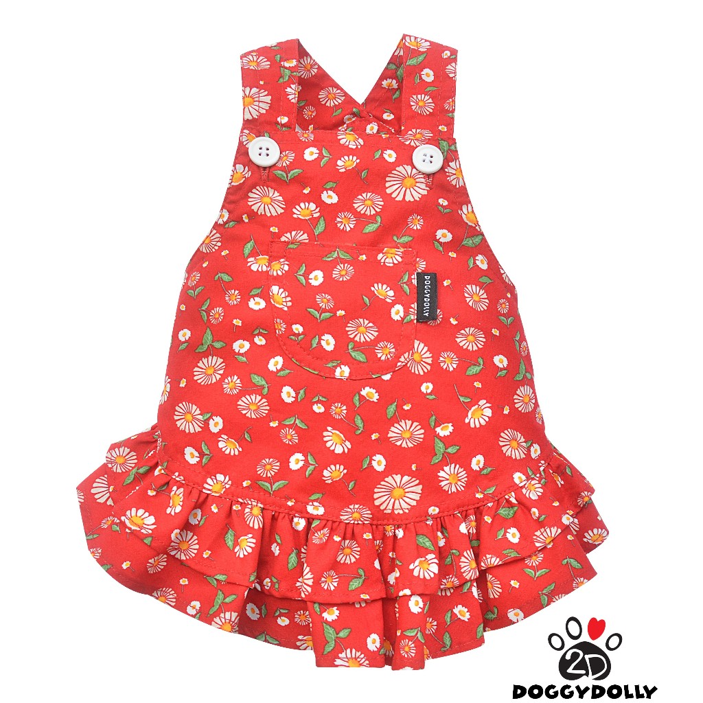 Pet clothes -Doggydolly  เสื้อผ้าแฟชั่น น้องหมาน้องแมว ชุดกระโปรง สายเดี่ยว ลายแดง สก๊อต ขนาดไซส์ 1-9โล AD62