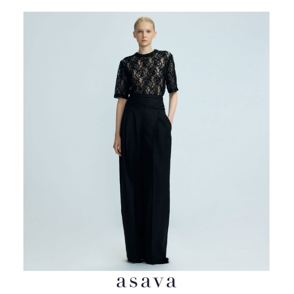 [asava aw25] Adele Draped Waist Pants กางเกงขายาว ทรงขากว้าง เอวสูง แต่งดีเทลผ้าเดรปตัดสีบริเวณเอว แ