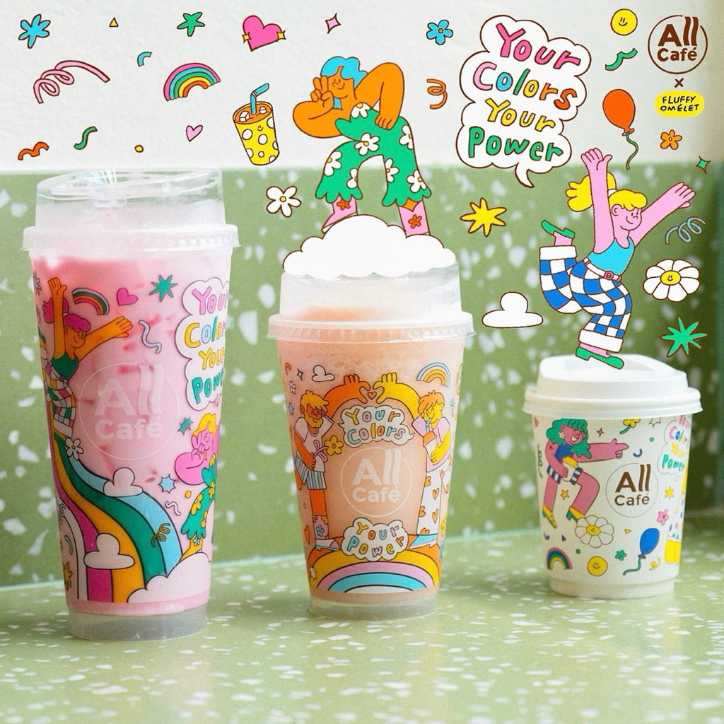 7-11 x All Cafe x Fluffy Omelet แก้วเปล่า ลาย "Your Colors Your Power" แก้ว Pride Month 2025