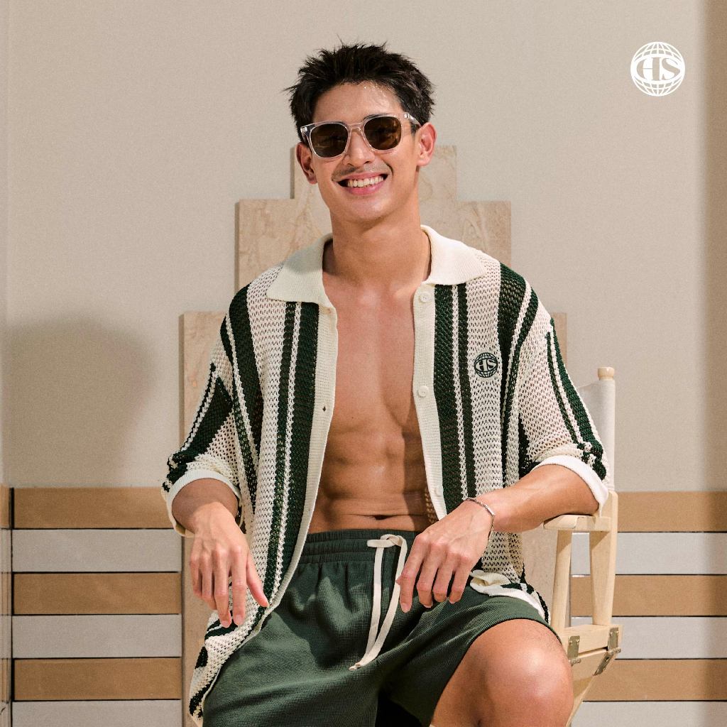Highschool Summer Collection : Clubhouse Stripe Crochet Shirt - เสื้อเชิ้ตโครเชต์ลายทาง - TPB07012