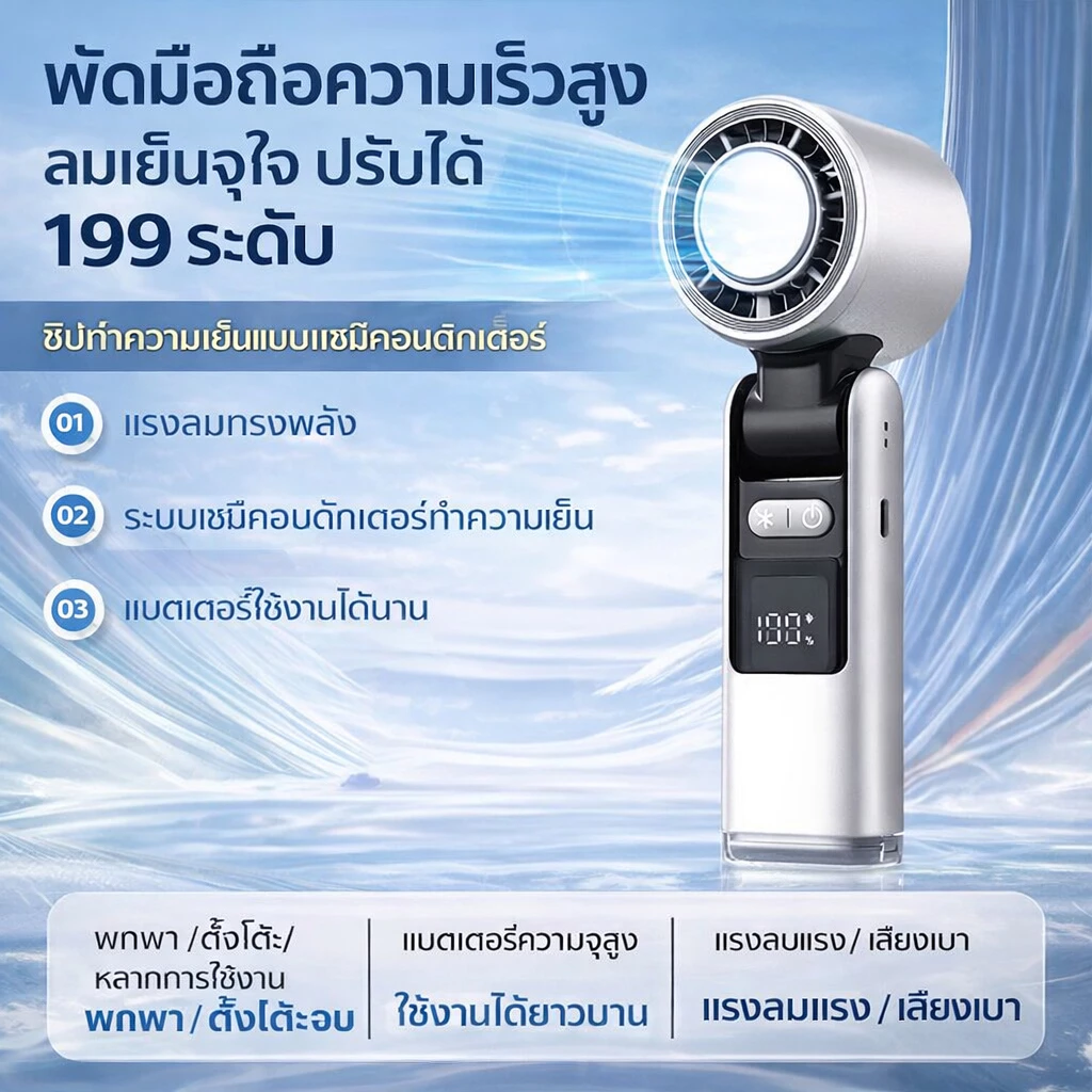 พัดลมพกพา FS02 Ultra ปรับลม 199 ระดับ คล้องคอ มีหน้าจอ เสียงเงียบ