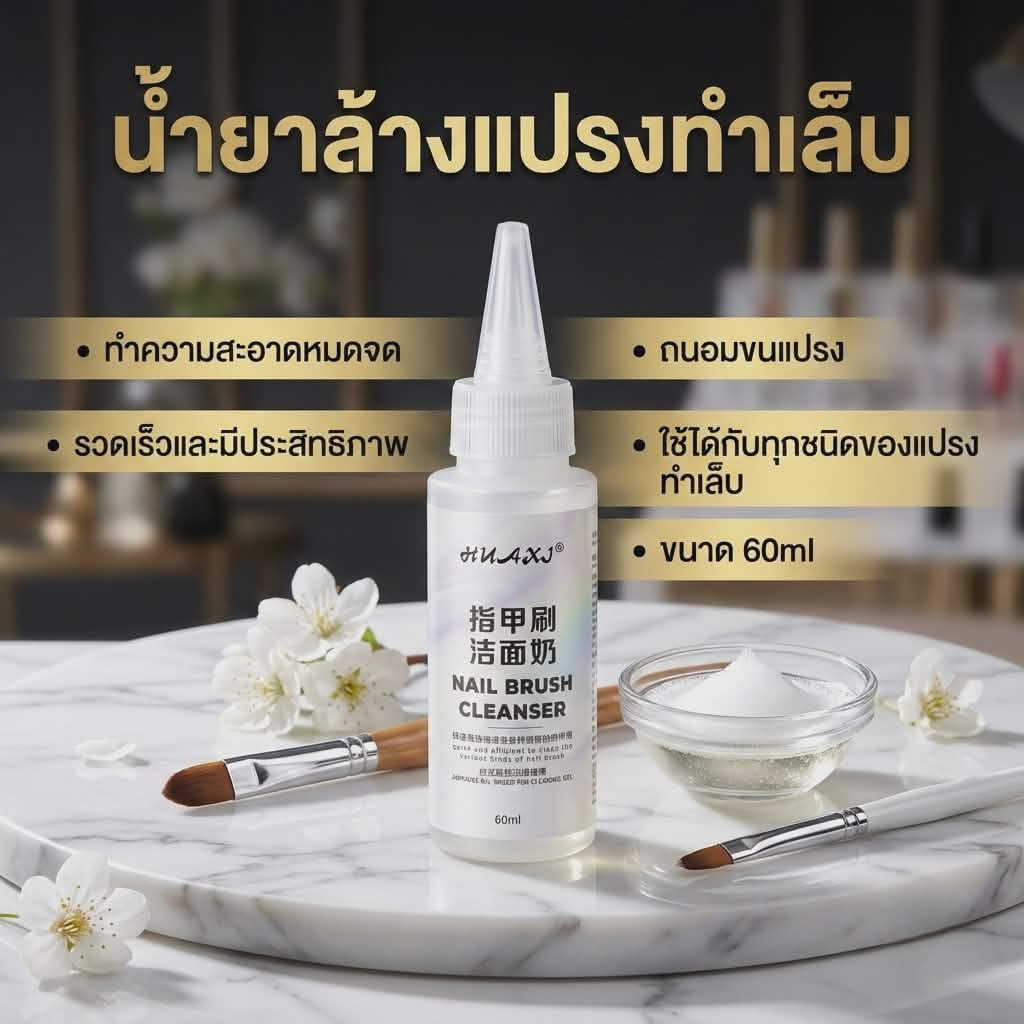 น้ำยาล้างพู่กันต่อเล็บ 60ml Nail Brush Cleanser ล้างคราบอะคริลิค/เจล/โพลีเจล ทำความสะอาดเร็ว ช่วยยืดอายุการใช้งาน