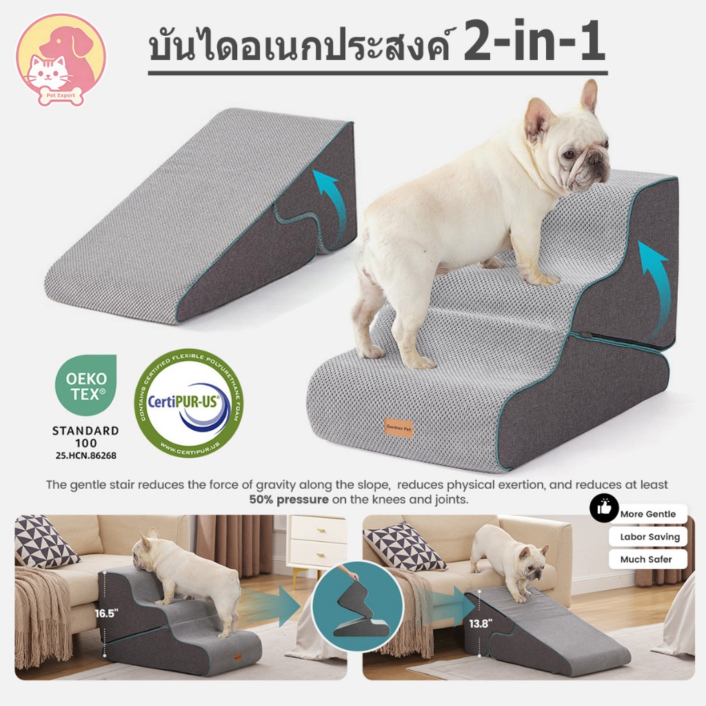 บันไดสัตว์เลี้ยงสามารถพับเก็บได้เป็นทางลาด บันไดสัตว์เลี้ยง บันไดโซฟาข้างเตียง แบบลาดเอียง ซักทําความสะอาดได้