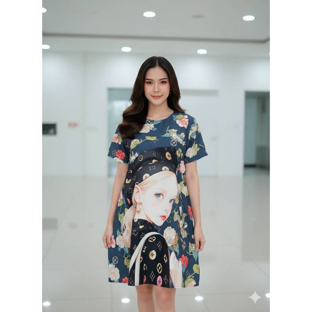 ชุดเดรส แขนสั้น ผ้าไหมญี่ปุ่นมี2ไซด์อก44 อก50