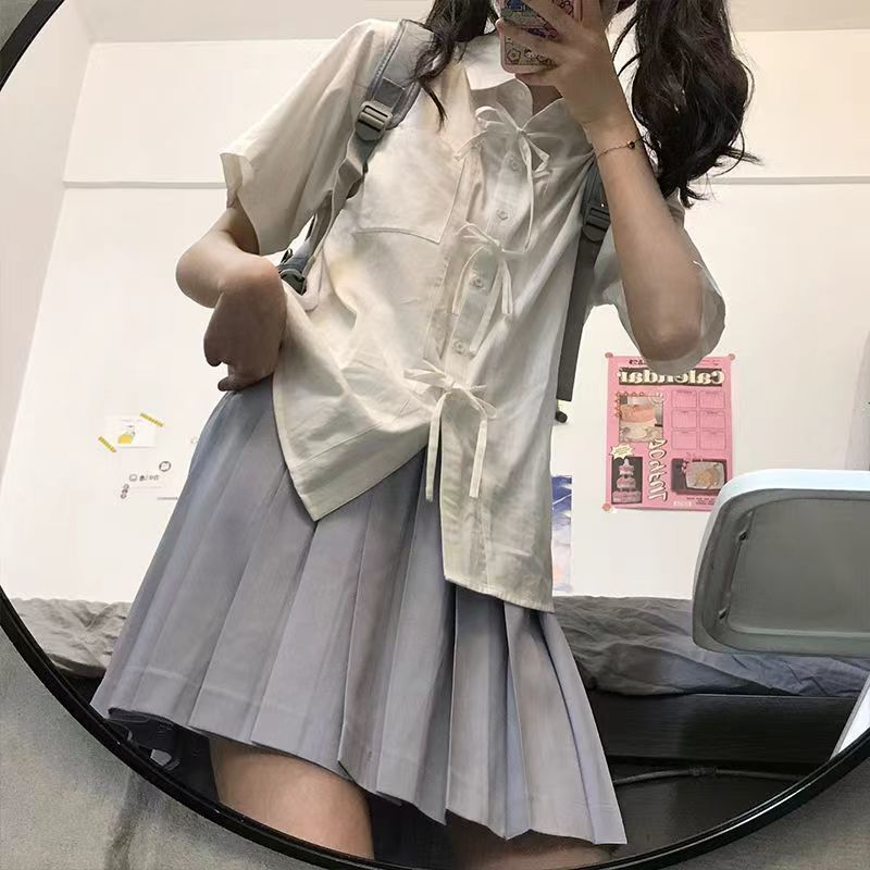 🧡LINNA🧡Hสีทึบ เวอร์ชั่นเกาหลี แขนสั้น เสื้อเชิ้ต