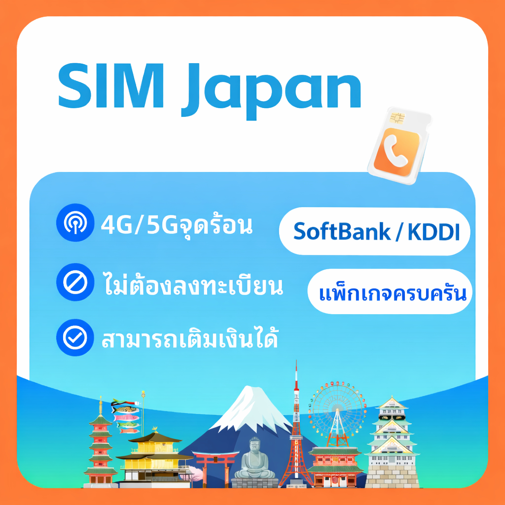 Japan SIM Card 8 Days 10GB 4G/5G | SoftBank & KDDI Network | ซิมญี่ปุ่น เน็ตแรง ใช้งานได้ทั่วประเทศ