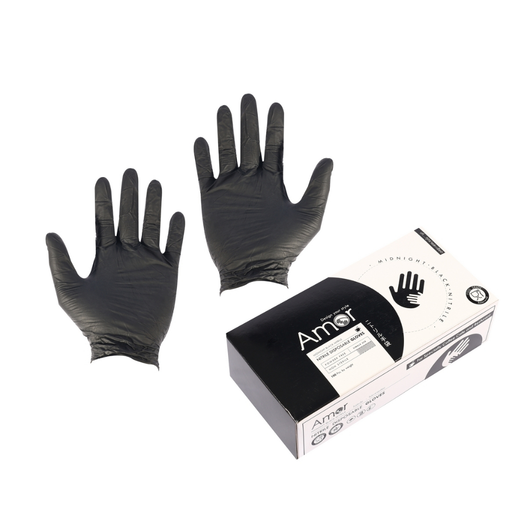 Amor ถุงมือไนไตร Food grade จับอาหารได้ ทนความร้อนและน้ำมัน แพ็ค 100 ชิ้น