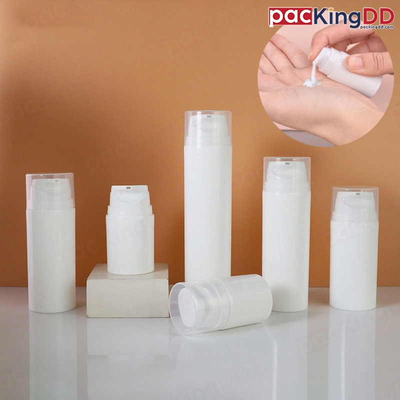 (แพ็ค 10 ชิ้น) ขวดปั๊มสูญญากาศ พลาสติก สีขาว ฝาขุ่น ขนาด 5-50 ml. #P391 ขวดเซรั่ม ขวดครีม ขวดโลชั่น 