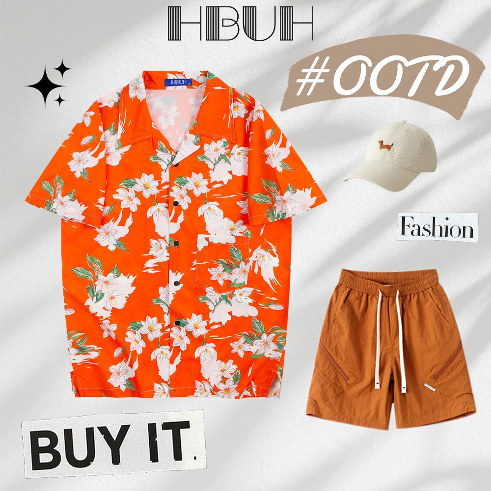 HBUH  เสื้อฮาวายรุ่นใหม่ปี 2026 / ลายดอกไม้ / สไตล์เกาหลี / เหมาะสำหรับผู้ชายและผู้หญิง