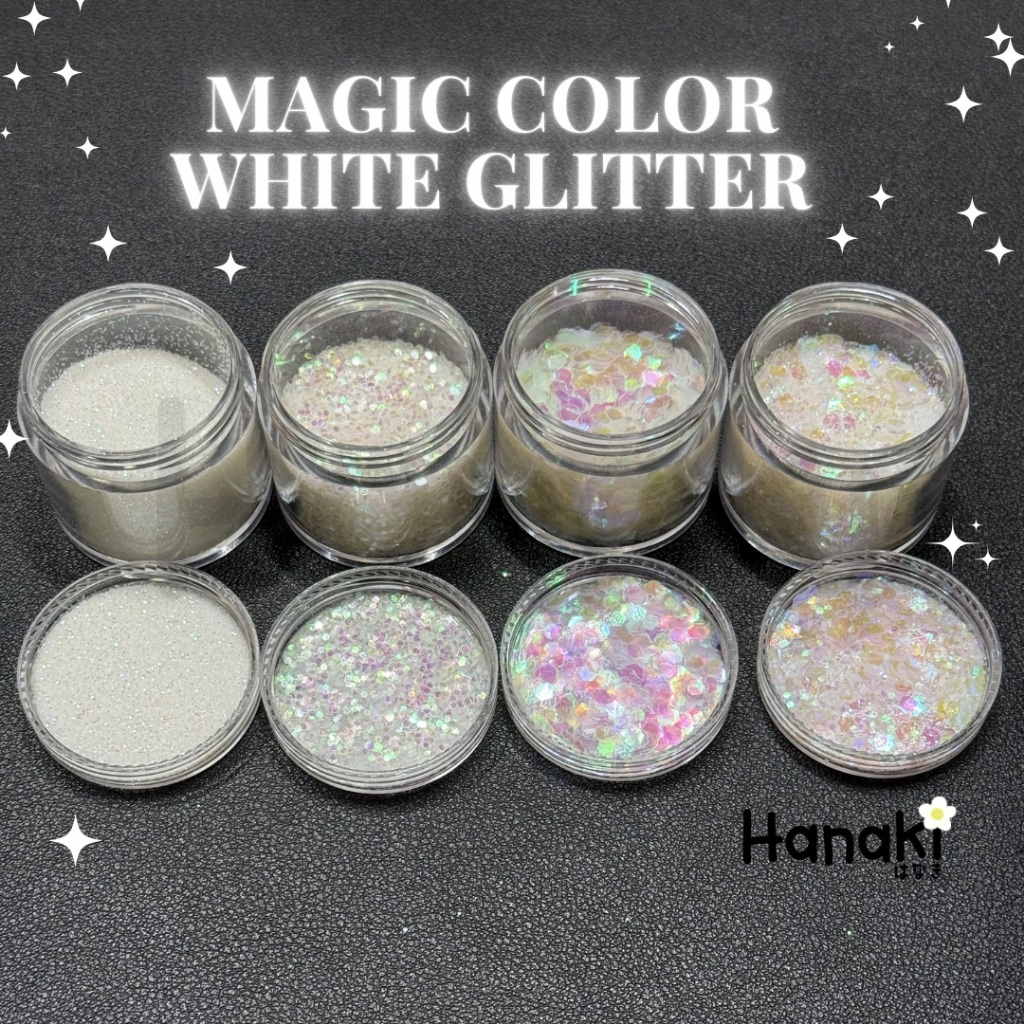 【พร้อมส่งจากไทย】✨กลิตเตอร์สีขาวโฮโลแกรมขนาด10g ทรงหกเหลี่ยมหลายขนาด Mix Size สำหรับงานเล็บและงานเรซิ่นใช้งานเรซิ่นได้