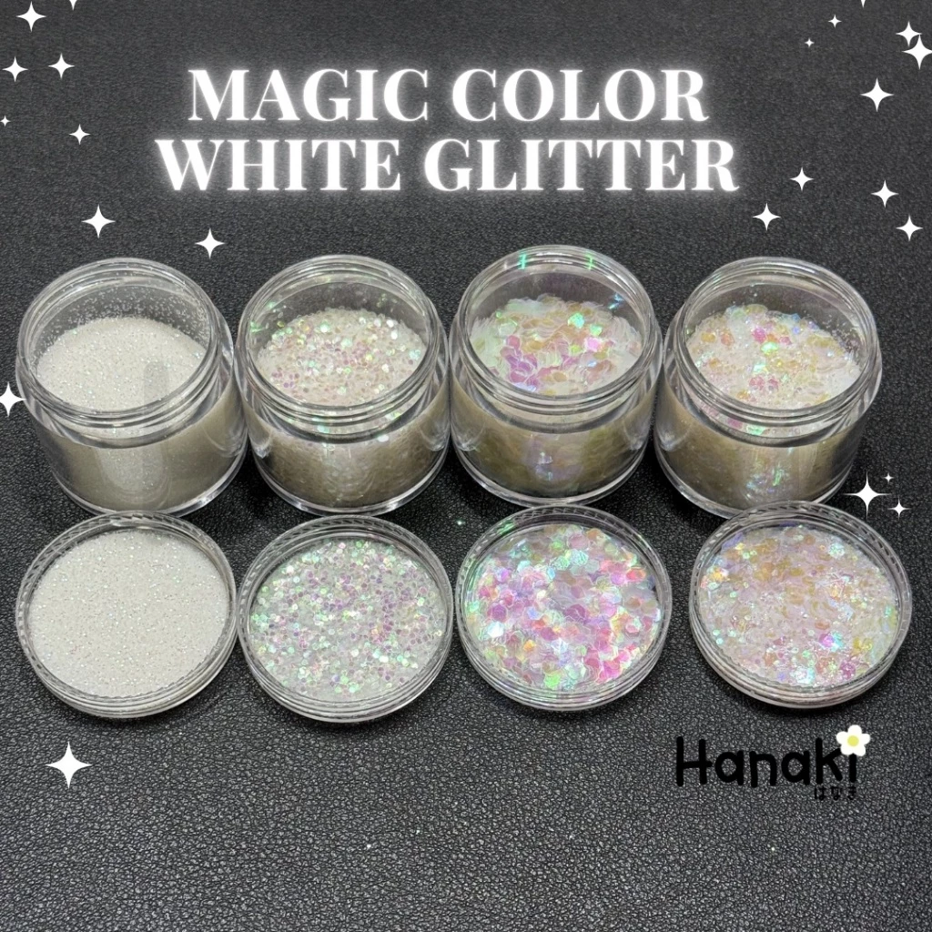 【พร้อมส่งจากไทย】✨กลิตเตอร์สีขาวโฮโลแกรมขนาด10g ทรงหกเหลี่ยมหลายขนาด Mix Size สำหรับงานเล็บและงานเรซิ่นใช้งานเรซิ่นได้