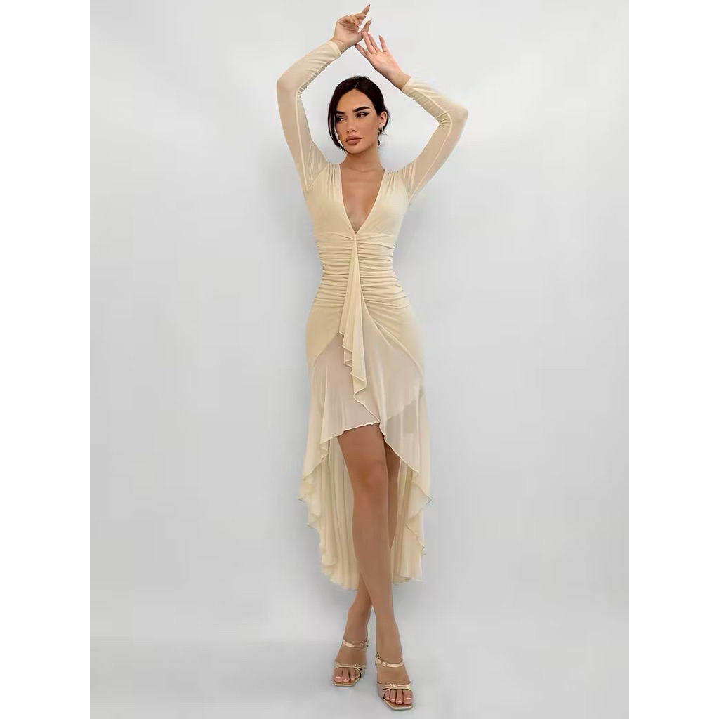 ✅พร้อมส่ง✅Champagne Elegance Ruched Dress🍾