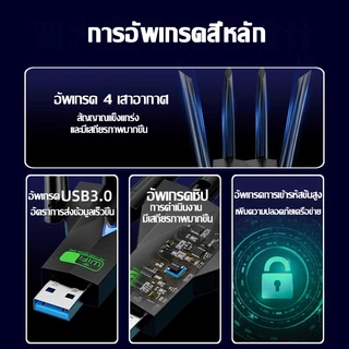 【เครือข่ายเร็วเป็นพิเศษ】ตัวรับ WiFi อันทรงพลัง แบบ Dual Band 2.4GHz-5.8GHz USB3.0 Speed 1800Mbps ตัวรับสัญญาณไวไฟ