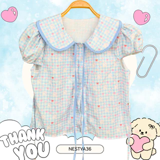 เสื้อลายจุด ลายพิมพ์ดอกไม้ คอบัว ผ้าครัช (คนไทยผลิต) - ND 001