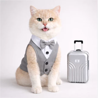 สูทหมา สูทแมว Dog Tuxedo เสื้อกั๊ก แขนกุด ติดโบว์ ผ้าหรู ลุคคุณชาย ชุดออกงาน งานแต่ง วันเกิด หมาเล็ก แมวใส่ได้