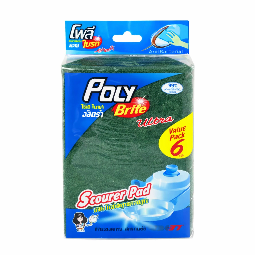 Poly-Brite Ultra โพลี-ไบรท์อัลตร้า แผ่นใยขัดขนาดใหญ่พิเศษ เนื้อไนล่อน ขัดคราบไหม้ ก้นกระทะ สนิมเหล็ก ทนทาน