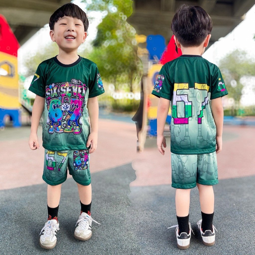 ชุดเซ็ทรุ่น67 ซิกเซเว่น เสื้อแขนสั้น+กางเกงขาสั้น ชุดเด็ก ลายการ์ตูน ผ้าไมโครไฟเบอร์ ราคา ถูกที่สุด ดีลบีเคเค แกลเลอรีภาพที่ 3