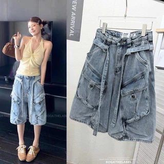📍พร้อมส่ง📍🇰🇷FSY🇰🇷62005 Martin baggy shorts กางเกงเอวสูงทรงห้าส่วน ปิดเข่า แต่งกระเป๋าคาร์โก้ เนื้อผ้ายีนส์ฟอกสีเฟด