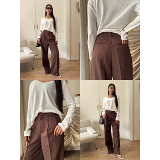 กางเกงทรงกระบอกใหญ่ รุ่น She Pants แต่งดีไซน์ กระเป๋าเจาะด้านหลัง ใช้งานได้จริง แต่งจีบหน้า ทรงสวย ( New collection )