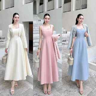 ชุดเซ็ต 2 ชิ้น เสื้อผ้าทวิต+กระโปรง,กางเกง สีครีม/ชมพู/ฟ้า/น้ำตาล/ดำ ใส่ทำงาน,ไปงานแต่ง งานบุญ งานบวช #Lalabelle