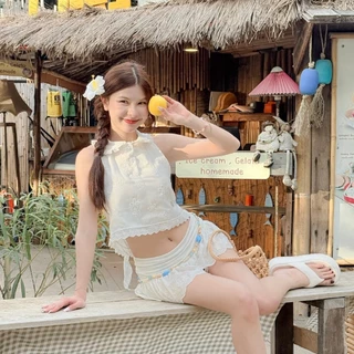 RIKA น้องมะพร้าว คอบัวปกระบาย เว้าหลังผูกโบว์หลัง