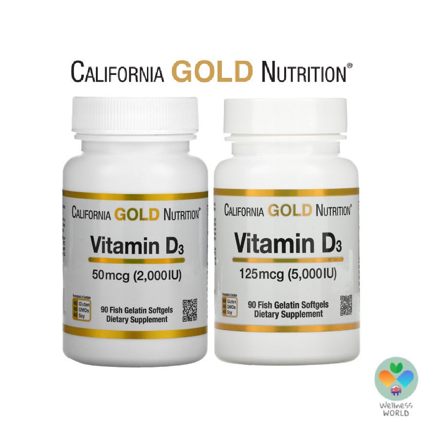 [ พร้อมส่ง ] ขวดเล็ก/ใหญ่  California Gold Nutrition , Vitamin D3 D-3  2,000 IU / 5,000 IU , 90 / 360 เม็ด- วิตามิน ดี 3