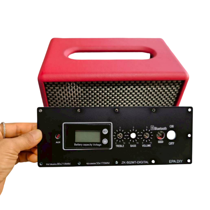 เพลทลำโพงบลูทูธรุ่นZK-502MTแบบหน้าจอดิจิตัลวัดแบต ขนาด80x210MM.ช่องวางอุปกรณ์50x170MM.แสงLEDผ่านได้