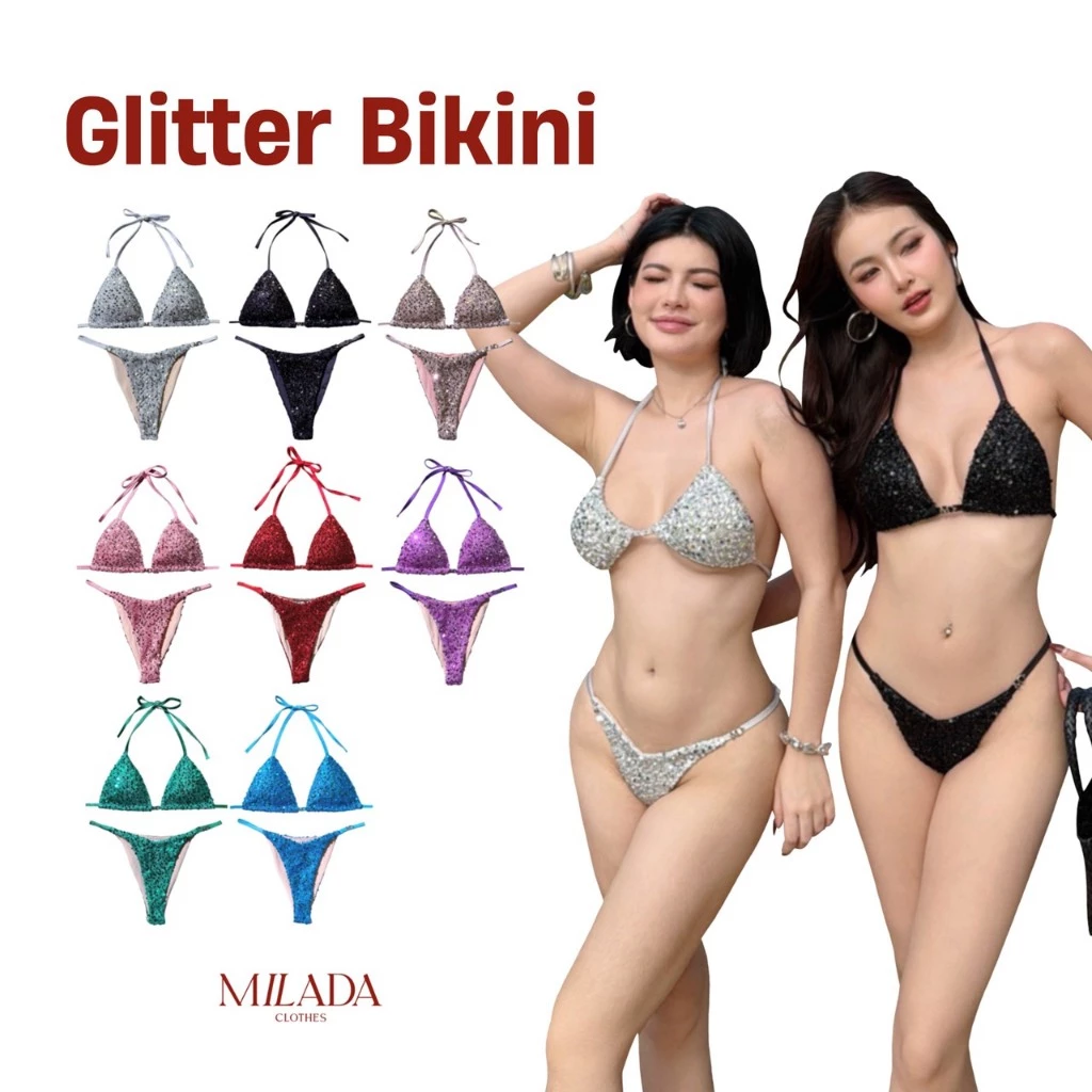 Glitter bikini บิกินี่ปักเลื่อมวิ้งค์ (7015)