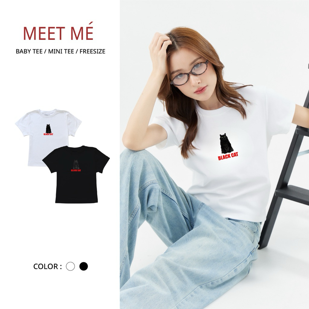 MEET ME - Top 0018 | ลาย Black cat เสื้อครอป