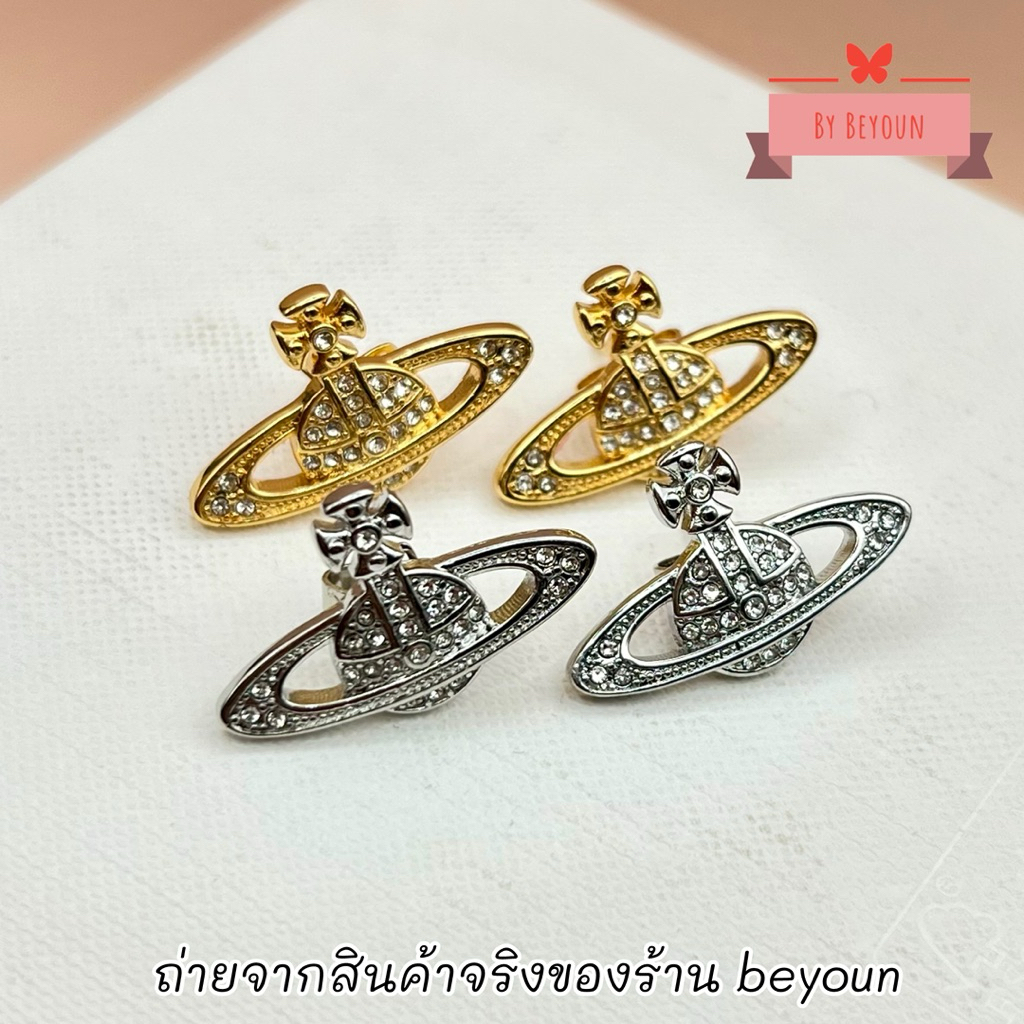 ต่างหูสไตล์วิ V ดาวเสาร์ สีทองสีเงิน งานไฮเอนด์ 423