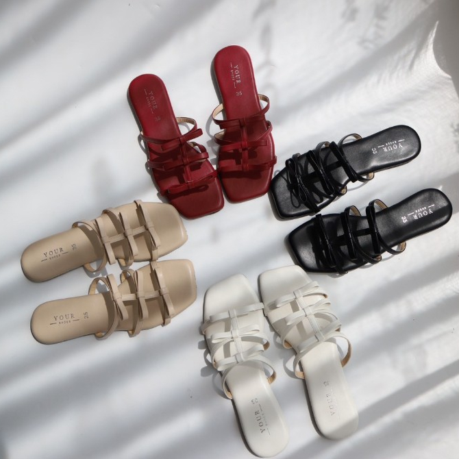 YOURSHOES Z1 / รองเท้าแตะหนังนิ่ม รองเท้าแตะแต่งโบว์ รองเท้าแตะผู้หญิง