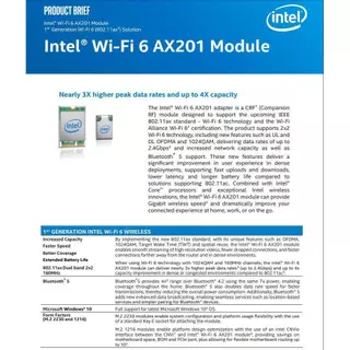การ์ด Wifi 6 - AX201NGW CNVio2 อินเทอร์เฟซโปรโตคอล Bluetooth 5.1 3000Mbps Dual Band 2.4Ghz/5Ghz 574Mbps 2400Mbps