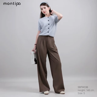 Montipa กางเกงทรงกระบอกใหญ่ ซิปตะขอหน้า แต่งจีบหน้า ผ้า Comfort 5BPWC88
