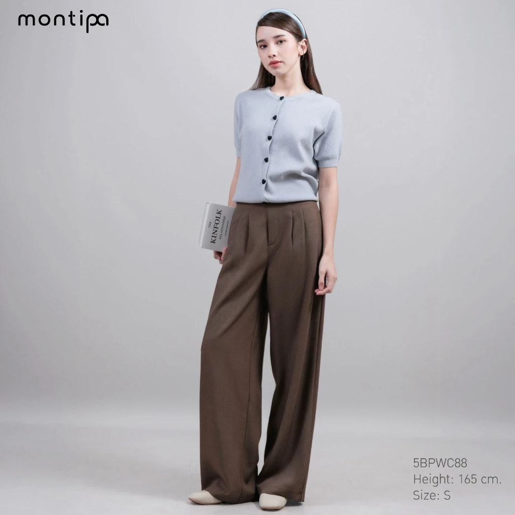 Montipa กางเกงทรงกระบอกใหญ่ ซิปตะขอหน้า แต่งจีบหน้า ผ้า Comfort 5BPWC88