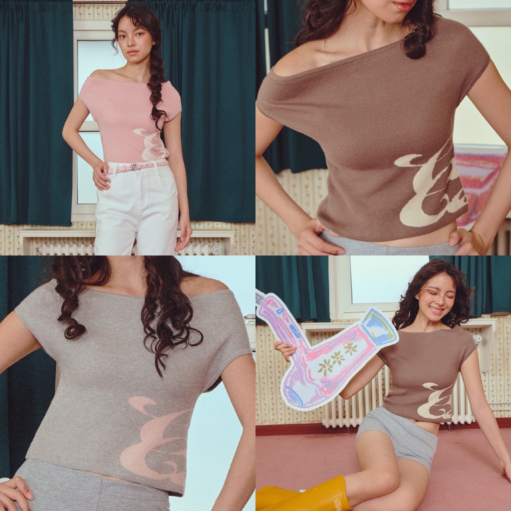 [พร้อมส่ง] CHUUCHOP - (S-XL) Berrypop Tee เสื้อปาดไหล่ แขนสั้น ผ้านุ่ม สวมใส่สบาย ทันสมัย ดีไซน์เก๋ (C8522)