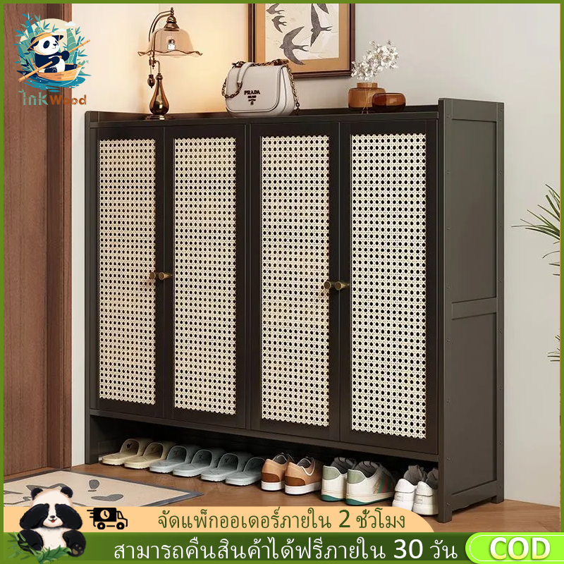【จัดส่งภายใน 2 ชั่วโมง】ตู้รองเท้า ชั้นวางรองเท้าไม้ ระบายอากาศและป้องกันกลิ่น ติดตั้งง่าย