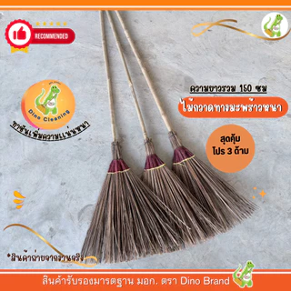 ไม้กวาดทางมะพร้าว ด้ามยาว (ตัดปลาย)รุ่นหนา ทาชันเหนียวเเน่น ความยาวรวม 150 ซม เเข็งเเรง ทนทาน