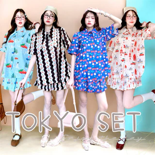 Tokyo Set ชุดเซตกระโปรงพลีท เสื้อปกกระต่าย (โปรดอ่านขนาดเสื้อ มีอก44“และ50“)