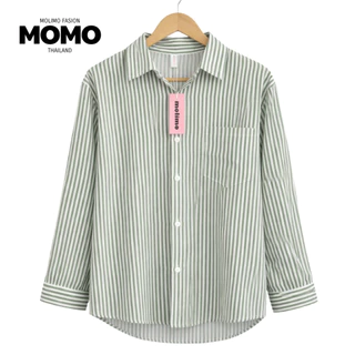 CICI_shop2 | เสื้อผู้หญิงลายทาง แขนยาว เสื้อเชิ้ต ทรง Oversize หลวมๆ พรางหุ่น #085