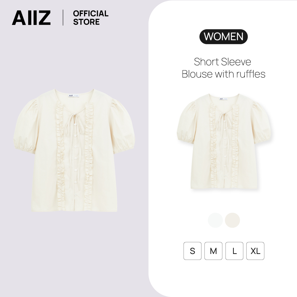 AIIZ (เอ ทู แซด) - AIIZ เสื้อเบลาส์ผู้หญิงแขนสั้นแต่งระบาย AIIZ Women's Short Sleeve Blouse with ruffles