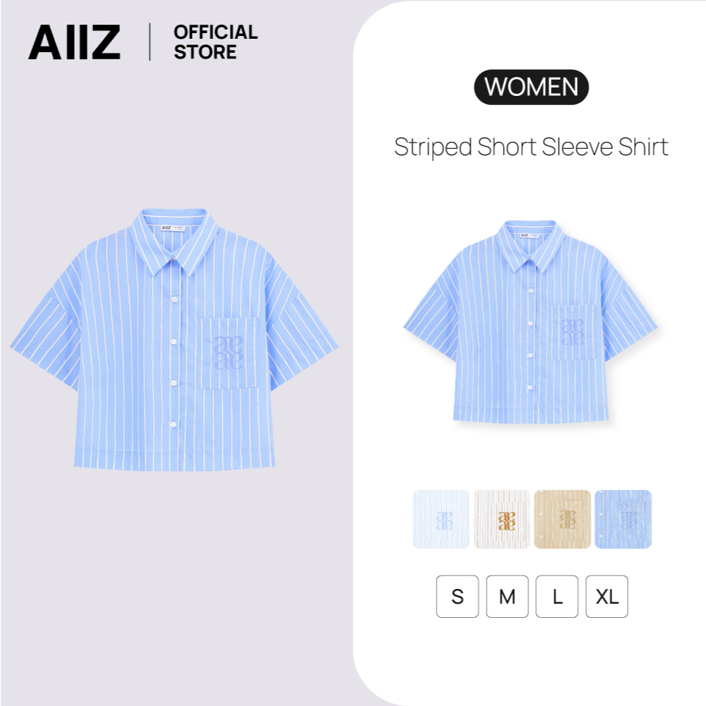 AIIZ (เอ ทู แซด) - AIIZ เสื้อเชิ้ตผู้หญิงแขนสั้นลายทาง AIIZ Women's Striped Short Sleeve Shirt