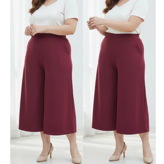 กางเกง5ส่วนขาบาน กระบอกใหญ่ ผ้ายืดวูลเวฟ กางเกงสาวอวบอ้วนไซส์ใหญ่ เอวยางยืดไซส์ใหญ่ เอว32-54นิ้ว