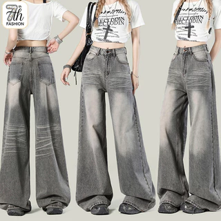 S-5XL【Vintage Classic】ไซส์ใหญ่ กางเกงยีนส์ผู้หญิงทรงตรงสีเทา - ใส่สบาย ใส่ได้ทุกวัน มีครบทุกขนาด