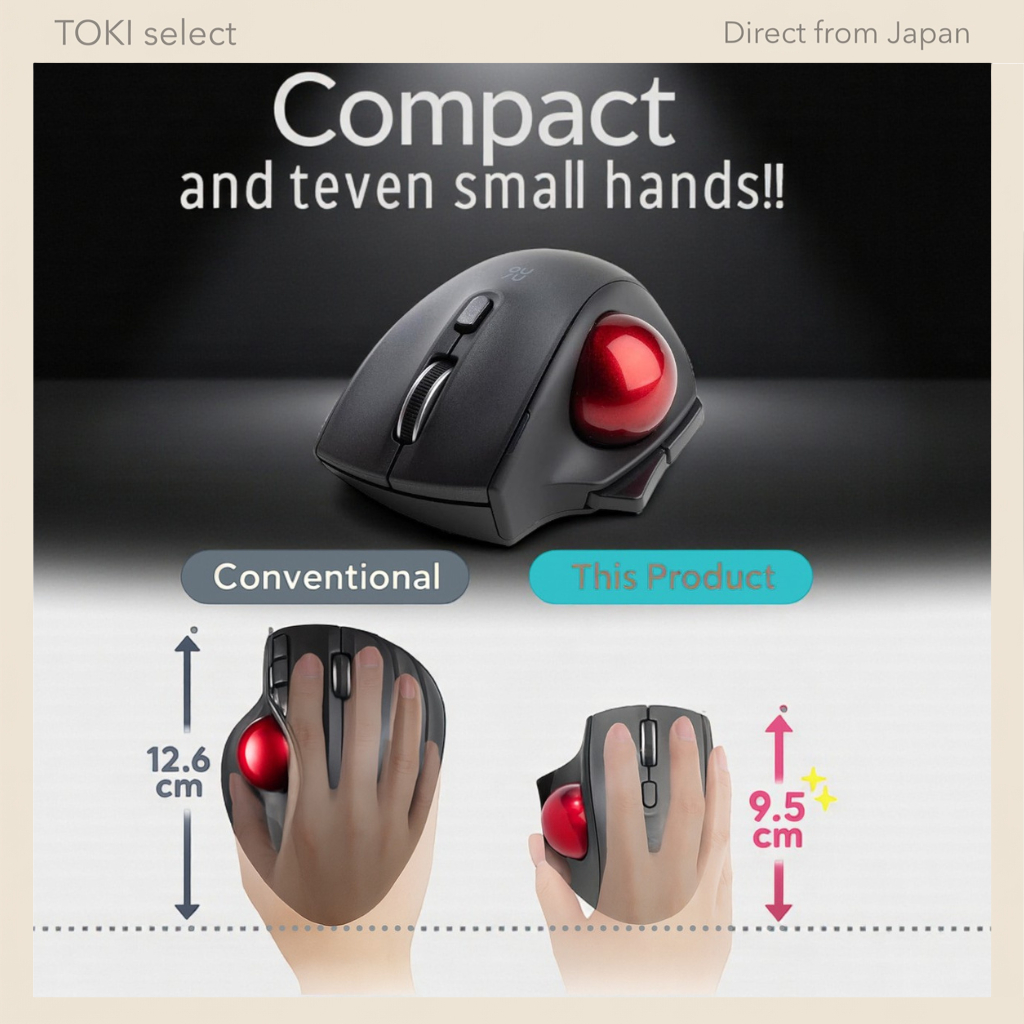 Sanwa Direct Compact Wireless Silent Trackball Mouse: 5 Buttons (Back/Forward),Black,400-MAWTB180BK